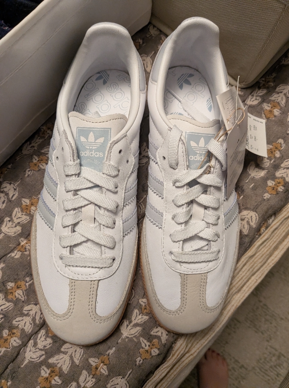 NWT Adidas Samba Sneakers, White/Pale Blue, 7 - Picture 3 of 6